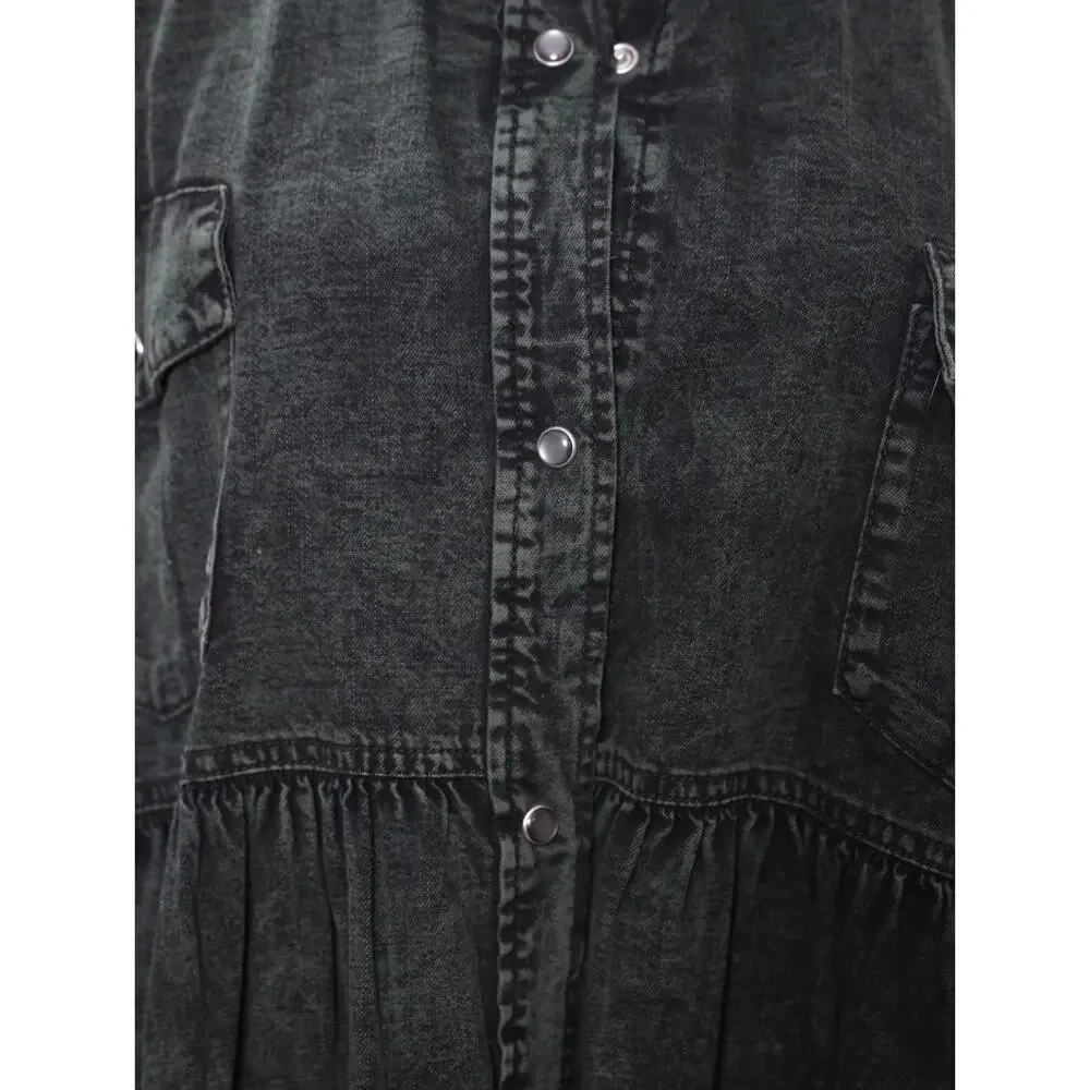 Free People We The Free Washed Black Oversized Peplum Denim Shacket Jacket XL